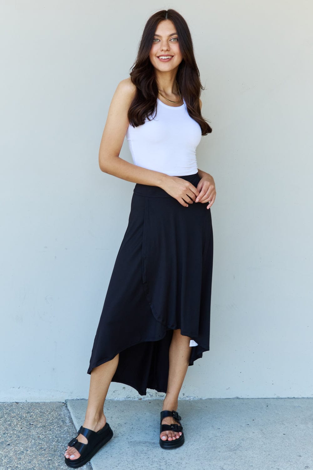 Light Steel Blue Ninexis First Choice High Waisted Flare Maxi Skirt in Black