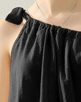 Dark Slate Gray Ninexis One Shoulder Bow Tie Strap Satin Silk Top