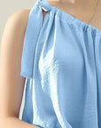 Dark Gray Ninexis One Shoulder Bow Tie Strap Satin Silk Top