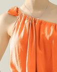 Coral Ninexis One Shoulder Bow Tie Strap Satin Silk Top