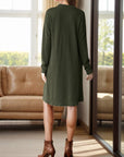 Notched Long Sleeve Mini Dress with Pockets