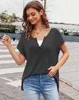 Notched Short Sleeve Knit Top