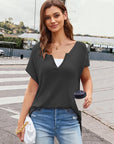 Notched Short Sleeve Knit Top