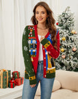 Nutcracker Contrast V-Neck Long Sleeve Cardigan