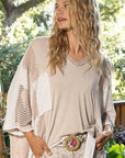 POL High-Low Contrast V-Neck Top