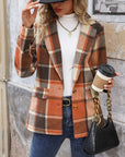 Perfee Plaid Button Down Lapel Collar Blazer