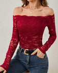 Off-Shoulder Long Sleeve Lace Top