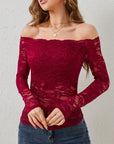 Off-Shoulder Long Sleeve Lace Top