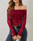 Off-Shoulder Long Sleeve Lace Top