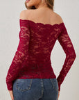 Off-Shoulder Long Sleeve Lace Top