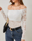 Off-Shoulder Long Sleeve Lace Top