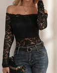 Off-Shoulder Long Sleeve Lace Top