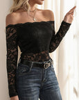 Off-Shoulder Long Sleeve Lace Top