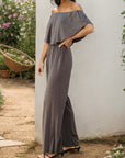 Gray Off-Shoulder Wide Leg Jumpsuit