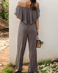 Gray Off-Shoulder Wide Leg Jumpsuit