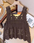 Gray Openwork Scoop Neck Tank