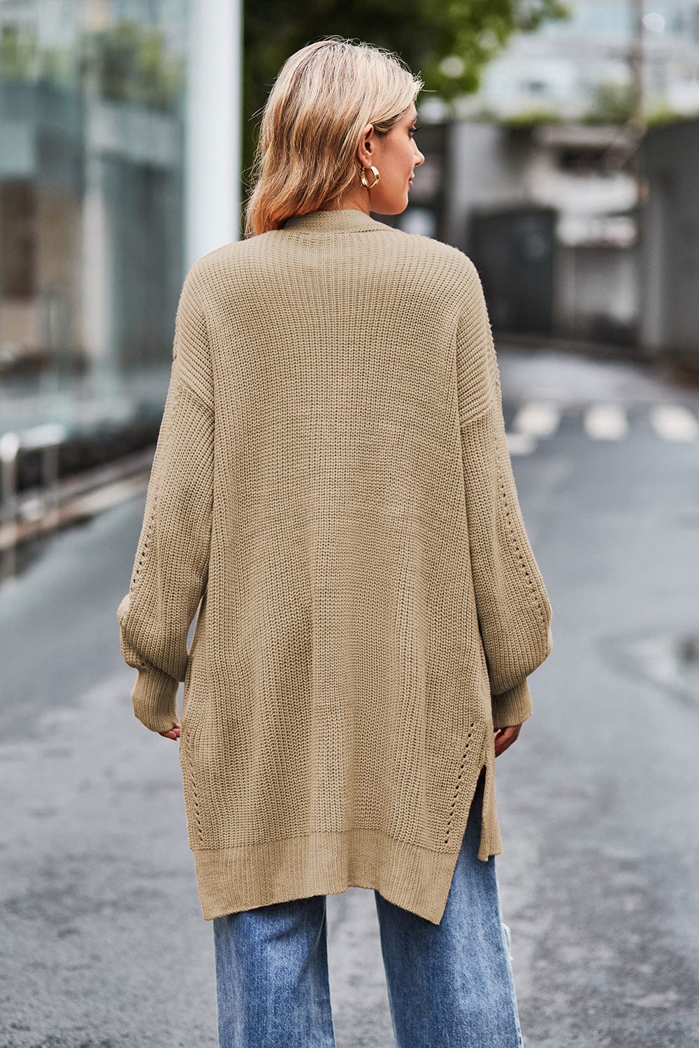 Open Front Dropped Shoulder Longline Cardigan