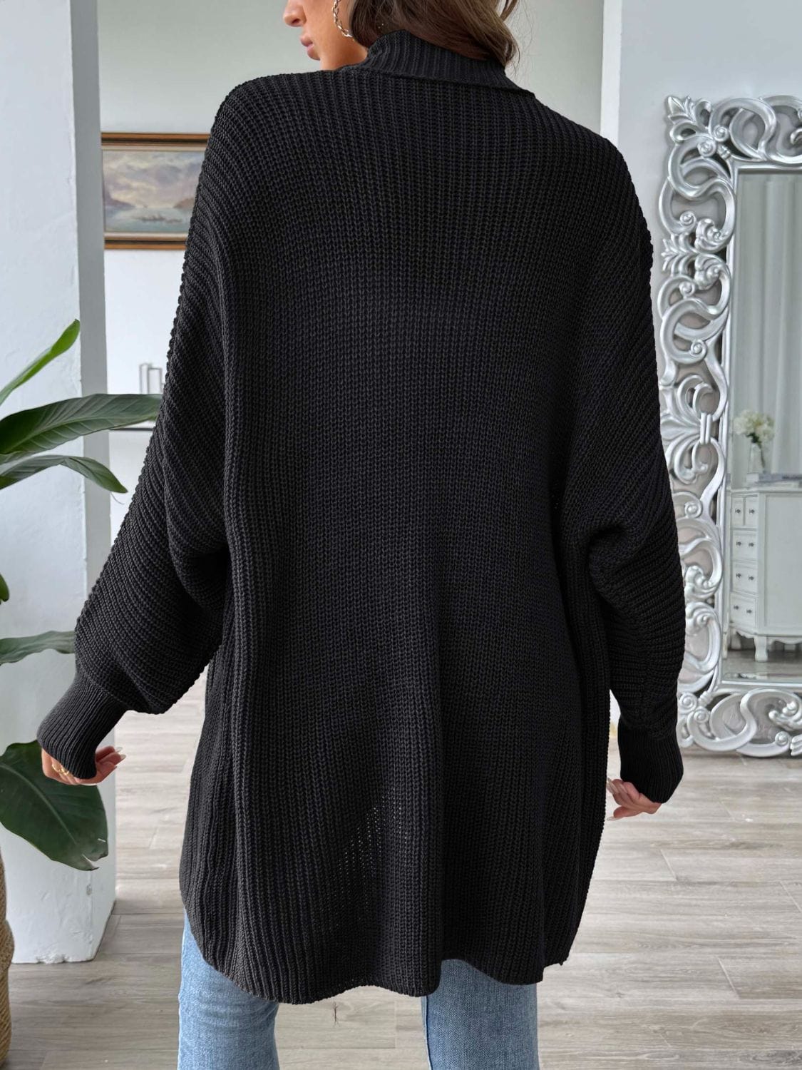 Dark Slate Gray Open Front Long Sleeve Cardigan