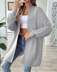 Gray Open Front Long Sleeve Cardigan