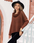 Openwork Mock Neck Dropped Shoulder Sweater