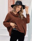 Openwork Mock Neck Dropped Shoulder Sweater