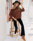 Openwork Mock Neck Dropped Shoulder Sweater