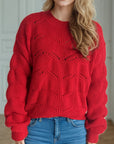 Openwork Round Neck Dropped Shoulder Sweater