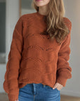 Openwork Round Neck Dropped Shoulder Sweater