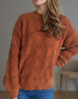 Openwork Round Neck Dropped Shoulder Sweater