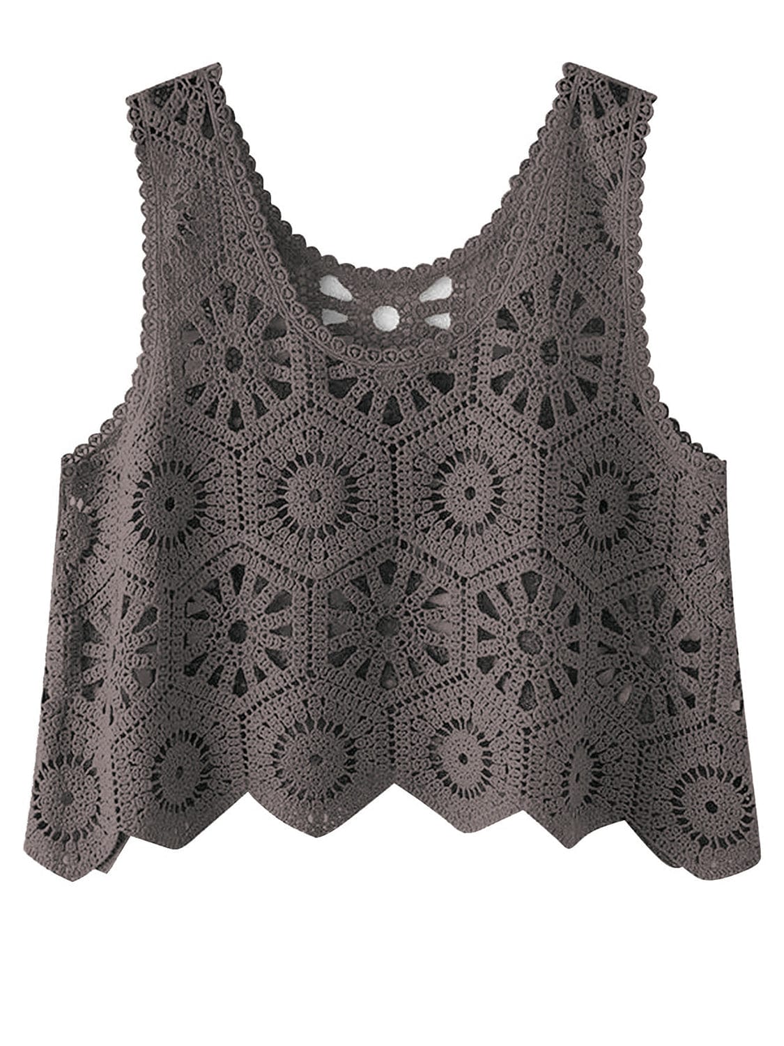 Dim Gray Openwork Round Neck Knit Vest