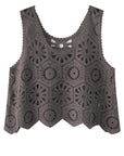 Dim Gray Openwork Round Neck Knit Vest