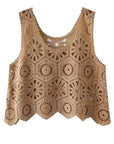 Rosy Brown Openwork Round Neck Knit Vest