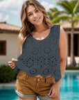 Dark Slate Gray Openwork Round Neck Knit Vest