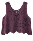 Dark Slate Gray Openwork Round Neck Knit Vest