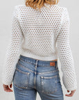 Openwork Round Neck Long Sleeve Knit Top