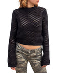 Openwork Round Neck Long Sleeve Knit Top