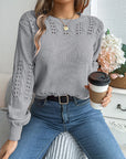 Openwork Round Neck Long Sleeve Sweater