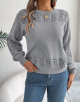 Openwork Round Neck Long Sleeve Sweater