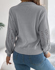 Openwork Round Neck Long Sleeve Sweater