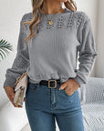 Openwork Round Neck Long Sleeve Sweater