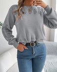 Openwork Round Neck Long Sleeve Sweater