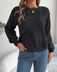 Openwork Round Neck Long Sleeve Sweater