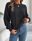 Openwork Round Neck Long Sleeve Sweater