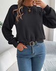 Openwork Round Neck Long Sleeve Sweater