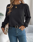 Openwork Round Neck Long Sleeve Sweater