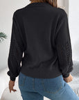 Openwork Round Neck Long Sleeve Sweater