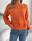 Openwork Round Neck Long Sleeve Sweater