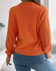 Openwork Round Neck Long Sleeve Sweater