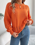 Openwork Round Neck Long Sleeve Sweater