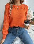 Openwork Round Neck Long Sleeve Sweater